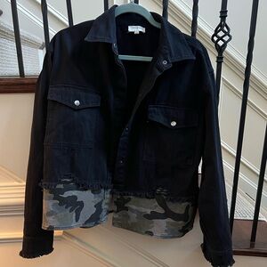 Umgee Black and Camouflage frayed military Jacket large